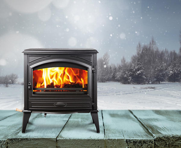 Sierra Flame Wood Stove With Cast Iron Door, Black Colour Finish - HVACSup.com